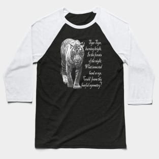 Tiger in Black & White with William Blake verse - light font Baseball T-Shirt